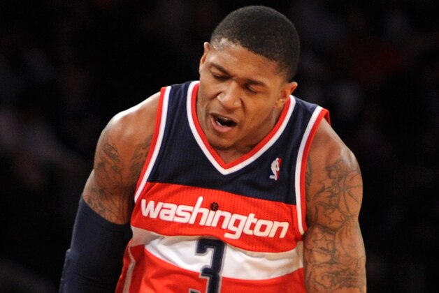 NEW YORK, NY - DECEMBER 16:  Bradley Beal #3 of the Washington Wizards celebrates after scoring during the fourth quarter against the New York Knicks at Madison Square Garden on December 16, 2013 in New York City. NOTE TO USER: User expressly acknowledges and agrees that, by downloading and/or using this photograph, user is consenting to the terms and conditions of the Getty Images License Agreement. The Wizards defeat the Knicks 102-101.  (Photo by Maddie Meyer/Getty Images)