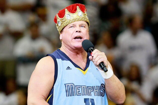 MEMPHIS, TN - MAY 13:  Professional wrestler Jerry 'The King' Lawler address the fans prior to to Game Seven of the Western Conference Quarterfinals in the 2012 NBA Playoffs between the Memphis Grizzlies and the Los Angeles Clippers at FedExForum on May 13, 2012 in Memphis, Tennessee.  NOTE TO USER: User expressly acknowledges and agrees that, by downloading and or using this photograph, User is consenting to the terms and conditions of the Getty Images License Agreement  (Photo by Kevin C. Cox/Getty Images)