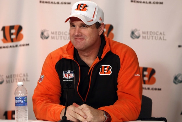 Apr 27, 2012; Cincinnati, OH, USA; Cincinnati Bengals offensive coordinator Jay Gruden speaks during the press conference at Paul Brown Stadium. Mandatory Credit: Frank Victores-USA TODAY Sports
