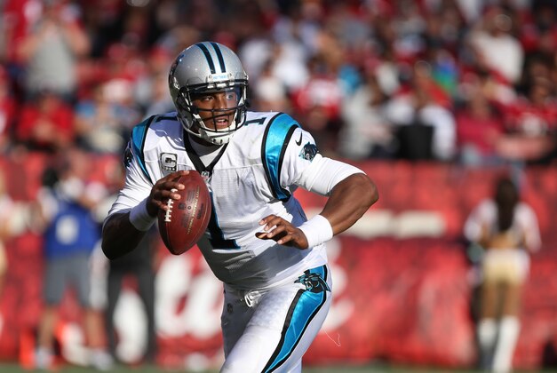 Nov 10, 2013; San Francisco, CA, USA; Carolina Panthers quarterback Cam Newton (1) looks down the field against the San Francisco 49ers during the third quarter at Candlestick Park. The Carolina Panthers defeated the San Francisco 49ers 10-9. Mandatory Credit: Kelley L Cox-USA TODAY Sports