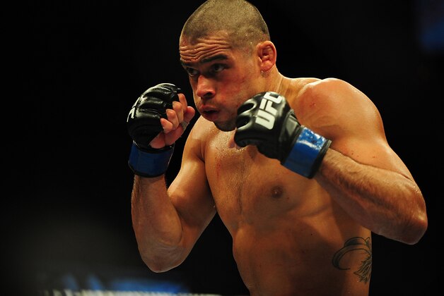 Jul 21, 2012; Calgary, AB, CANADA; Renan Barao during the interim bantamweight title bout of UFC 149 against Urijah Faber (not pictured) at the Scotiabank Saddledome. Mandatory Credit: Anne-Marie Sorvin-USA TODAY Sports