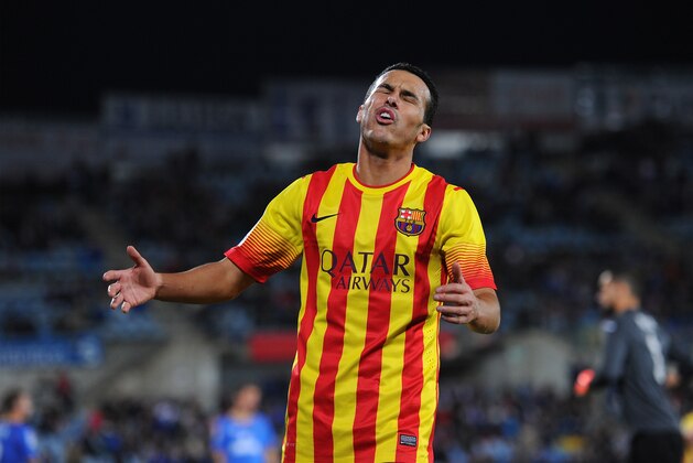 GETAFE, SPAIN - DECEMBER 22:  Pedro Rodriguez of FC Barcelona reacts during the La Liga match between Getafe CF and FC Barcelona at Coliseum Alfonso Perez on December 22, 2013 in Getafe, Spain.  (Photo by Denis Doyle/Getty Images)