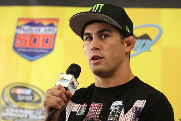 AVONDALE, AZ - NOVEMBER 11:  Ultimate Fighting Championship Bantamweight fighter Dominick Cruz speaks to the media prior to the NASCAR Sprint Cup Series AdvoCare 500 at Phoenix International Raceway on November 11, 2012 in Avondale, Arizona.  (Photo by Todd Warshaw/Getty Images for NASCAR)
