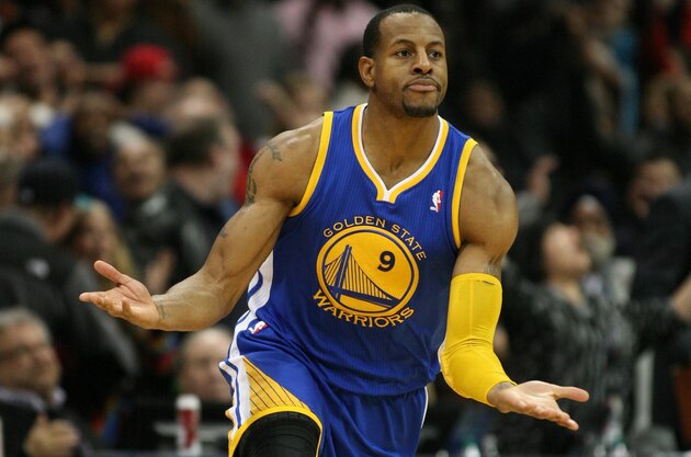 Jan 3, 2014; Atlanta, GA, USA; Golden State Warriors small forward Andre Iguodala (9) celebrates after a game winning shot against the Atlanta Hawks in the fourth quarter at Philips Arena. The Warriors defeated the Hawks 101-100. Mandatory Credit: Brett Davis-USA TODAY Sports Jan 3, 2014; Atlanta, GA, USA; Golden State Warriors small forward Andre Iguodala (9) celebrates after a game winning shot against the Atlanta Hawks in the fourth quarter at Philips Arena. The Warriors defeated the Hawks 101-100. Mandatory Credit: Brett Davis-USA TODAY Sports