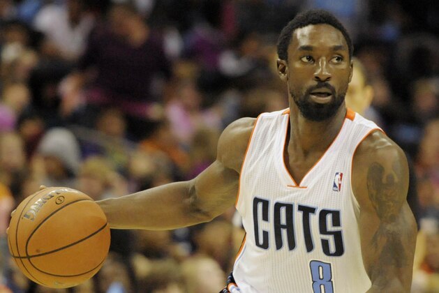 Oct 17, 2013; Charlotte, NC, USA; Charlotte Bobcats guard Ben Gordon (8) drives down the court during the pre season game against the Philadelphia 76ers at Time Warner Cable Arena. Bobcats win 110-84. Mandatory Credit: Sam Sharpe-USA TODAY Sports