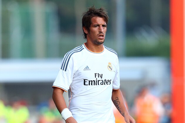 BOURNEMOUTH, ENGLAND - JULY 21:   Fabio Coentrao of Real Madrid looks on during a pre season friendly match between AFC Bournemouth and Real Madrid at Goldsands Stadium on July 21, 2013 in Bournemouth, England.  (Photo by Jan Kruger/Getty Images)