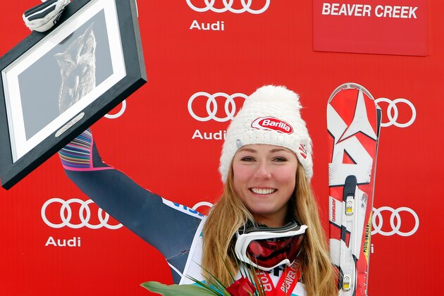 Dec 1, 2013; Beaver Creek, CO, USA; Mikaela Shiffrin of the United States stands at the podium from the new Raptor course during the women's giant slalom at the FIS alpine skiing World Cup at Beaver Creek Mountain. Shiffrin placed second in today's race. Mandatory Credit: Nathan Bilow-USA TODAY Sports