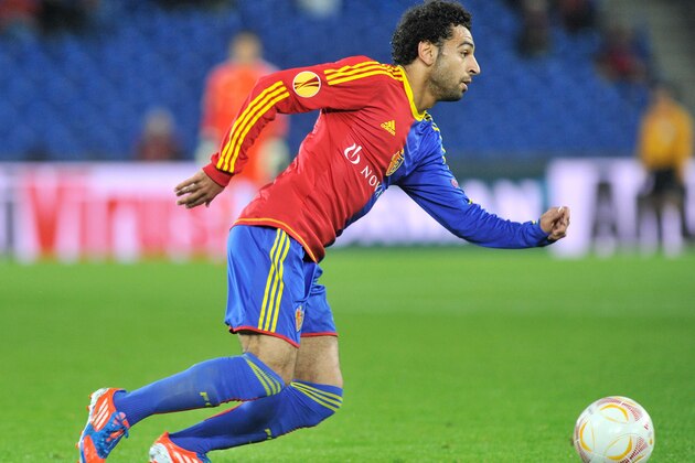 BASEL, SWITZERLAND - OCTOBER 4:  Mohamed Salah of FC Basel 1893 in action during the UEFA Europa League group stage match between FC Basel 1893 and KRC Genk held on October 4, 2012 at the St. Jakob-Park in Basel, Switzerland. (Photo by Sebastien Feval/EuroFootball/Getty Images)