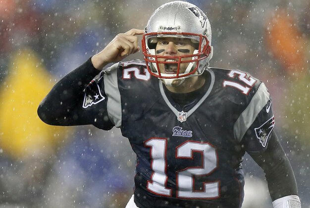 Dec 29, 2013; Foxborough, MA, USA; New England Patriots quarterback Tom Brady (12) signals his teammates at the line of scrimmage during the second quarter against the Buffalo Bills at Gillette Stadium. Mandatory Credit: Winslow Townson-USA TODAY Sports Dec 29, 2013; Foxborough, MA, USA; New England Patriots quarterback Tom Brady (12) signals his teammates at the line of scrimmage during the second quarter against the Buffalo Bills at Gillette Stadium. Mandatory Credit: Winslow Townson-USA TODAY Sports