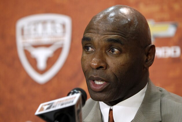 AUSTIN, TX - JANUARY 6: The University of Texas Longhorns new head football coach Charlie Strong from Louisvillespeaks after being introduced during a press conference January 6, 2014 at Darrell K. Royal-Texas Memorial Stadium in Austin, Texas.  (Photo by Erich Schlegel/Getty Images)