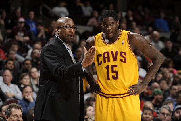 CLEVELAND, OH - DECEMBER 29: Head coach Mike Brown of the Cleveland Cavaliers provides instruction to Anthony Bennett #15 during a break in the action against the Golden State Warriors at The Quicken Loans Arena on December 29, 2013 in Cleveland, Ohio. NOTE TO USER: User expressly acknowledges and agrees that, by downloading and/or using this Photograph, user is consenting to the terms and conditions of the Getty Images License Agreement. Mandatory Copyright Notice: Copyright 2013 NBAE (Photo by David Liam Kyle/NBAE via Getty Images) CLEVELAND, OH - DECEMBER 29: Head coach Mike Brown of the Cleveland Cavaliers provides instruction to Anthony Bennett #15 during a break in the action against the Golden State Warriors at The Quicken Loans Arena on December 29, 2013 in Cleveland, Ohio. NOTE TO USER: User expressly acknowledges and agrees that, by downloading and/or using this Photograph, user is consenting to the terms and conditions of the Getty Images License Agreement. Mandatory Copyright Notice: Copyright 2013 NBAE (Photo by David Liam Kyle/NBAE via Getty Images)