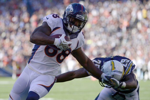SAN DIEGO, CA - NOVEMBER 10: Demaryius Thomas #88 of the Denver Broncos runs the ball after a catch against the San Diego Chargers during their game on November 10, 2013 at Qualcomm Stadium in San Diego, California. (Photo by Donald Miralle/Getty Images)
