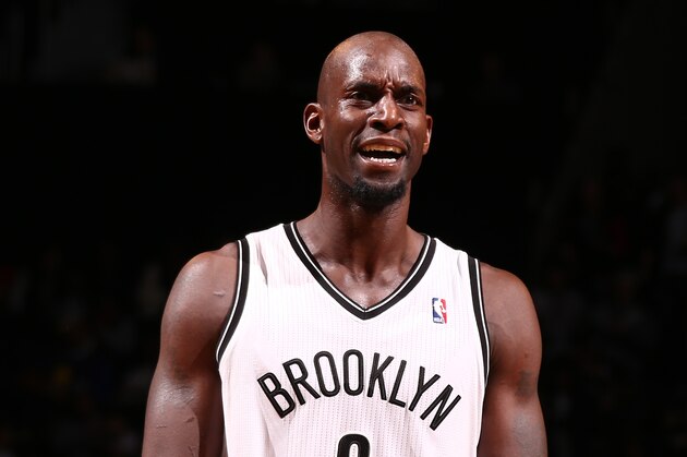 NEW YORK, NY - JANUARY 08: Kevin Garnett #2 of the Brooklyn Nets reacts against the Golden State Warriors during a game at the Barclays Center on January 8, 2014 in the Brooklyn borough of New York City. NOTE TO USER: User expressly acknowledges and agrees that, by downloading and/or using this Photograph, user is consenting to the terms and conditions of the Getty Images License Agreement. Mandatory Copyright Notice: Copyright 2014 NBAE (Photo by Nathaniel S. Butler/NBAE via Getty Images) NEW YORK, NY - JANUARY 08: Kevin Garnett #2 of the Brooklyn Nets reacts against the Golden State Warriors during a game at the Barclays Center on January 8, 2014 in the Brooklyn borough of New York City. NOTE TO USER: User expressly acknowledges and agrees that, by downloading and/or using this Photograph, user is consenting to the terms and conditions of the Getty Images License Agreement. Mandatory Copyright Notice: Copyright 2014 NBAE (Photo by Nathaniel S. Butler/NBAE via Getty Images)