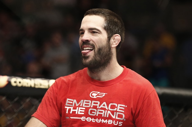 Aug 17, 2013; Boston, MA, USA; Matt Brown celebrates his win of a UFC Welterweight match at the TD Garden. Brown won in one round with a knockout. Mandatory Credit: Winslow Townson-USA TODAY Sports