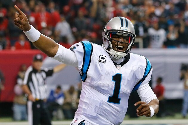 ATLANTA, GA - DECEMBER 29:  Cam Newton #1 of the Carolina Panthers celebrates a touchdown against the Atlanta Falcons at Georgia Dome on December 29, 2013 in Atlanta, Georgia.  (Photo by Kevin C. Cox/Getty Images)