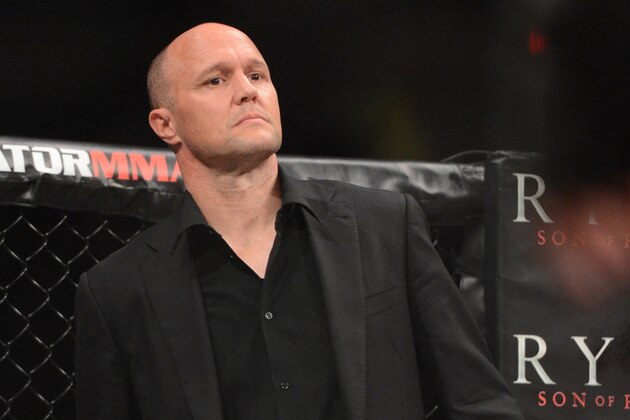 Nov 2, 2013; Long Beach, CA, USA;   Bellator chief executive officer Bjorn Rebney in the cage during Bellator MMA fight night at the Long Beach Arena. Alvarez won the fight. Mandatory Credit: Jayne Kamin-Oncea-USA TODAY Sports