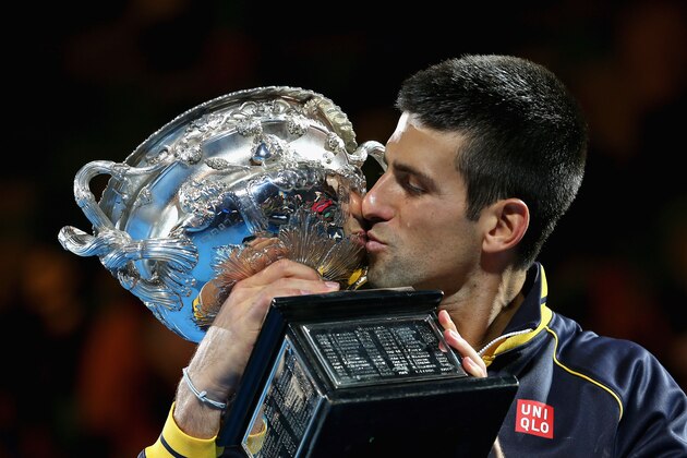 MELBOURNE, AUSTRALIA - JANUARY 27:  Novak Djokovic of Serbia holds the Norman Brookes Challenge Cup after winning his men's final match against Andy Murray of Great Britain during day fourteen of the 2013 Australian Open at Melbourne Park on January 27, 2013 in Melbourne, Australia.  (Photo by Julian Finney/Getty Images)