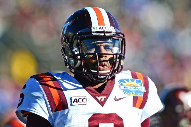 Dec 31, 2013; El Paso, TX, USA; Virginia Tech Hokies quarterback Mark Leal (6) looks to the sidelines for the play during the fourth quarter against the UCLA Bruins in the 2013 Sun Bowl at Sun Bowl Stadium. Mandatory Credit: Andrew Weber-USA TODAY Sports