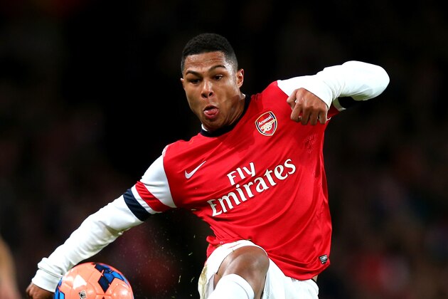 LONDON, ENGLAND - JANUARY 04:  Serge Gnabry of Arsenal controls the ball during the Budweiser FA Cup third round match between Arsenal and Tottenham Hotspur at Emirates Stadium on January 4, 2014 in London, England.  (Photo by Clive Rose/Getty Images)