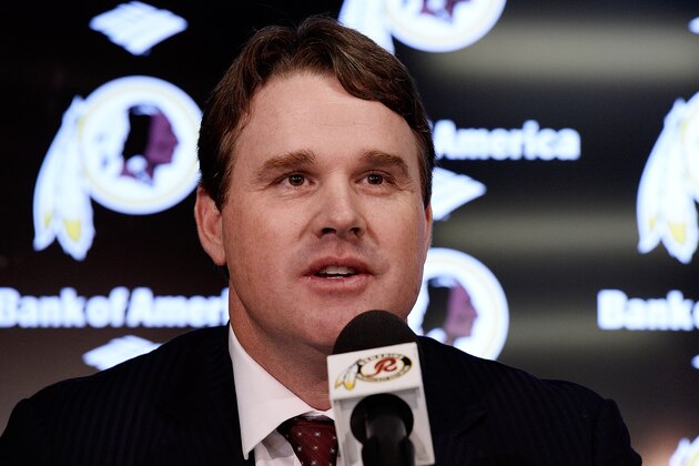 ASHBURN, VA - JANUARY 09:  Jay Gruden speaks as he is introduced as the new head coach of the Washington Redskins during a press conference at Redskins Park on January 9, 2014 in Ashburn, Virginia.  (Photo by Patrick McDermott/Getty Images)