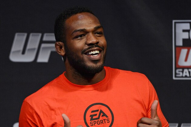 December 13, 2013; Sacramento, CA, USA; UFC light heavyweight Jon Jones stands on stage for the announcement of the EA Sports UFC video game cover winner before the official weigh-in for UFC on FOX 9 at Sleep Train Arena. Mandatory Credit: Kyle Terada-USA TODAY Sports