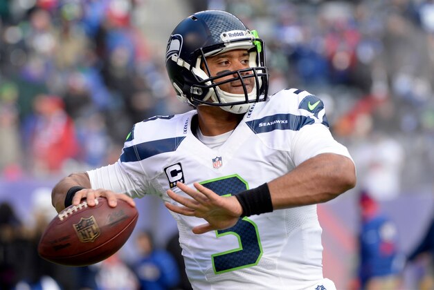 Dec 15, 2013; East Rutherford, NJ, USA; Seattle Seahawks quarterback Russell Wilson (3) before the game against the New York Giants at MetLife Stadium. Mandatory Credit: Robert Deutsch-USA TODAY Sports
