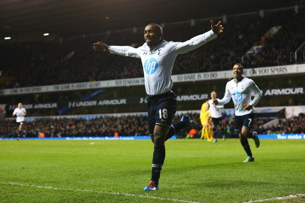 LONDON, ENGLAND - JANUARY 11:  Jermain Defoe of Tottenham Hotspur celebrates his goal during the Barclays Premier League match between Tottenham Hotspur and Crystal Palace at White Hart Lane on January 11, 2014 in London, England.  (Photo by Julian Finney/Getty Images)