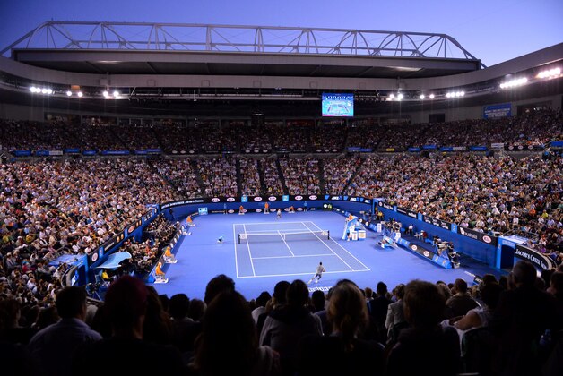 Jan 23, 2013; Melbourne, AUSTRALIA; A general view during the match between Roger Federer (SUI) and Jo-Wilfried Tsonga (FRA) on day ten of the 2013 Australian Open at Melbourne Park.  Mandatory Credit: Pierre Lahalle/Presse Sports via USA TODAY Sports