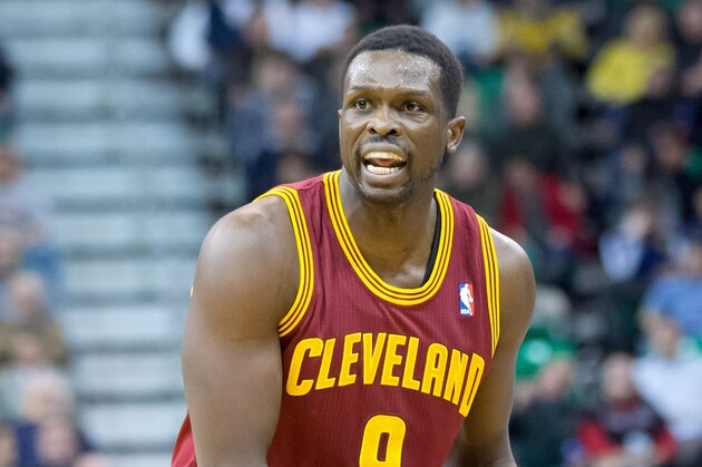 Jan 10, 2014; Salt Lake City, UT, USA; Cleveland Cavaliers forward Luol Deng (9) looks to pass during the first quarter against the Utah Jazz at EnergySolutions Arena. Mandatory Credit: Russ Isabella-USA TODAY Sports