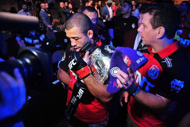 Feb 2, 2013; Las Vegas, NV, USA; Jose Aldo with his team during UFC 156 at the Mandalay Bay Events Center. Mandatory Credit: Gary A. Vasquez-USA TODAY Sports