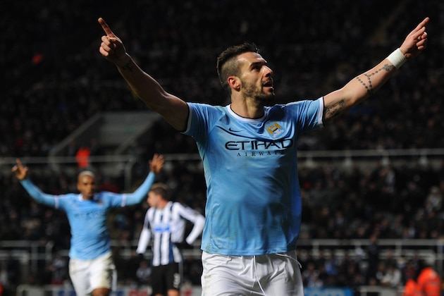 NEWCASTLE UPON TYNE, ENGLAND - JANUARY 12: Manchester City striker Alvaro Negredo celebrates after scoring the second goal during the Barclays Premier League match between Newcastle United and Manchester City at St James' Park on January 12, 2014 in Newcastle upon Tyne, England. (Photo by Stu Forster/Getty Images) NEWCASTLE UPON TYNE, ENGLAND - JANUARY 12: Manchester City striker Alvaro Negredo celebrates after scoring the second goal during the Barclays Premier League match between Newcastle United and Manchester City at St James' Park on January 12, 2014 in Newcastle upon Tyne, England. (Photo by Stu Forster/Getty Images)