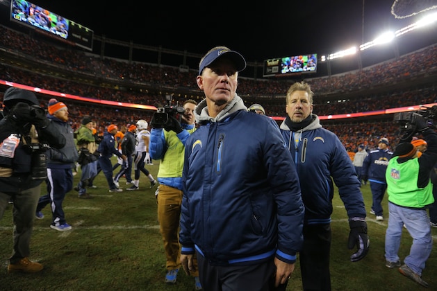 DENVER, CO - JANUARY 12:  Head coach Mike McCoy of the San Diego Chargers walks off of the feild after their 17 to 24 loss to the Denver Broncos during the AFC Divisional Playoff Game at Sports Authority Field at Mile High on January 12, 2014 in Denver, Colorado.  (Photo by Justin Edmonds/Getty Images)