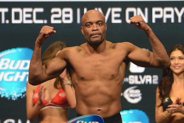 Dec 27, 2013; Las Vegas, NV, USA; Anderson Silva at the weigh-in for his UFC Middleweight Title Fight against Chris Weidman (not pictured) on December 28 at MGM Grand Garden Arena. Mandatory Credit: Jayne Kamin-Oncea-USA TODAY Sports