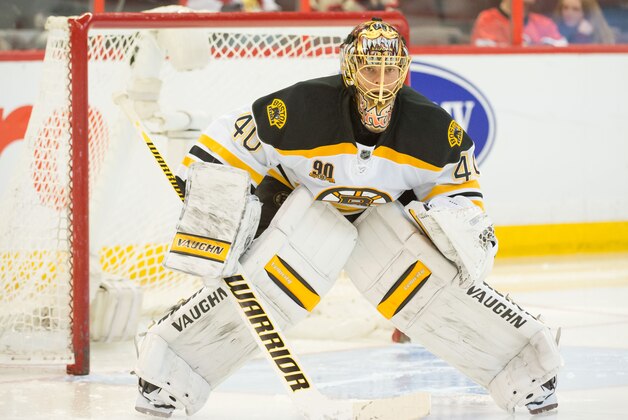 Dec 28, 2013; Ottawa, Ontario, CAN; Boston Bruins goalie Tuukka Rask (40) at the begining of the second period against the Ottawa Senators at the Canadian Tire Centre. The Senators defeated the Bruins 4-3. Mandatory Credit: Marc DesRosiers-USA TODAY Sports