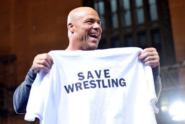 May 15, 2013; New York, NY, USA; 1996 Olympic gold medalist Kurt Angle attends the wrestling meet between Iran and USA at Grand Central Terminal. Iran won the meet 18-8. Mandatory Credit: Joe Camporeale-USA TODAY Sports