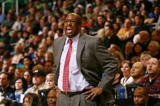 SALT LAKE CITY, UT - JANUARY 10:  Mike Brown, Head Coach of the Cleveland Cavaliers reacts to a call during play against the Utah Jazz at EnergySolutions Arena on January 10, 2014 in Salt Lake City, Utah. NOTE TO USER: User expressly acknowledges and agrees that, by downloading and or using this Photograph, User is consenting to the terms and conditions of the Getty Images License Agreement. Mandatory Copyright Notice: Copyright 2013 NBAE (Photo by Melissa Majchrzak/NBAE via Getty Images)