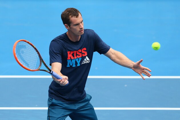 MELBOURNE, AUSTRALIA - JANUARY 11:  Andy Murray of Great Britain trains during a practice session ahead of the 2014 Australian Open at Melbourne Park on January 11, 2014 in Melbourne, Australia.  (Photo by Cameron Spencer/Getty Images)