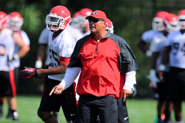 Aug 1, 2013; Athens, GA, USA; Georgia Bulldogs defensive coordinator Todd Grantham reacts during practice at the University of Georgia. Mandatory Credit: Dale Zanine-USA TODAY Sports