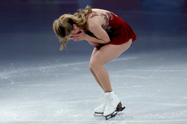 BOSTON, MA - JANUARY 12:  Ashley Wagner becomes emotional after skating in the Smucker's Skating Spectacular following the Prudential U.S. Figure Skating Championships at TD Garden on January 12, 2014 in Boston, Massachusetts.  (Photo by Matthew Stockman/Getty Images)