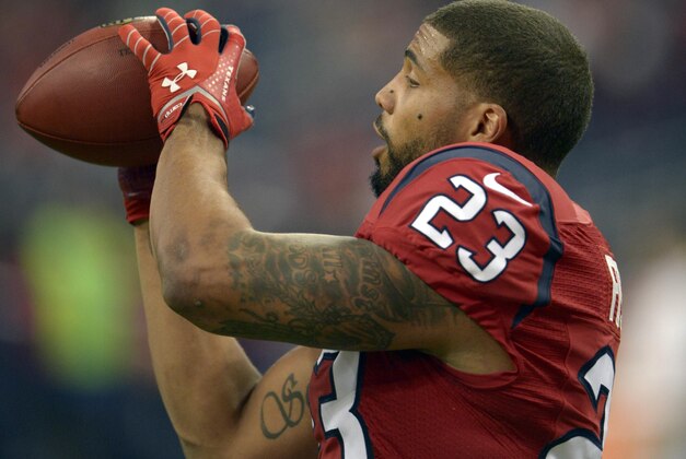 Nov 3, 2013; Houston, TX, USA; Houston Texans running back Arian Foster (23) warms up before the game against the Indianapolis Colts at Reliant Stadium. Mandatory Credit: Thomas Campbell-USA TODAY Sports