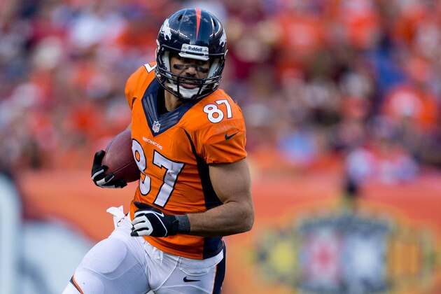 DENVER, CO - OCTOBER 27:  Wide receiver Eric Decker #87 of the Denver Broncos in action against the Washington Redskins at Sports Authority Field Field at Mile High on October 27, 2013 in Denver, Colorado. The Broncos defeated the Redskins 45-21.  (Photo by Justin Edmonds/Getty Images)