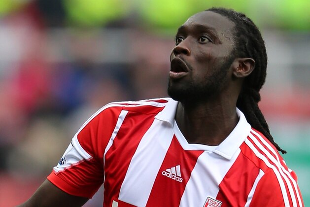 STOKE ON TRENT, ENGLAND - SEPTEMBER 14:  Kenwyne Jones of Stoke City during the Barclays Premier League match between Stoke City and Manchester City at Britannia Stadium on September 14, 2013 in Stoke on Trent, England.  (Photo by Alex Livesey/Getty Images)