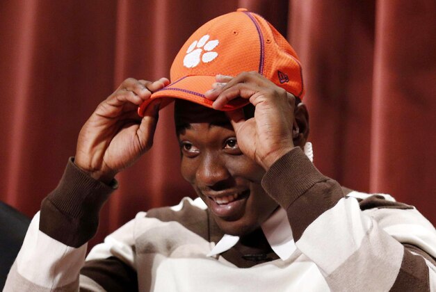 Feb 6, 2013; Immokalee, FL, USA;  Immokalee High cornerback Mackensie Alexander announces he will attend Clemson during National Signing Day at Immokalee High School.  Mandatory Credit: Robert Mayer-USA TODAY Sports