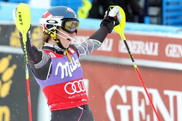 BORMIO, ITALY - JANUARY 05: (FRANCE OUT) Mikaela Shiffrin of the USA takes 1st place during the Audi FIS Alpine Ski World Cup Women's Slalom on January 05, 2014 in Bormio, Italy. (Photo by Christophe Pallot/Agence Zoom/Getty Images) BORMIO, ITALY - JANUARY 05: (FRANCE OUT) Mikaela Shiffrin of the USA takes 1st place during the Audi FIS Alpine Ski World Cup Women's Slalom on January 05, 2014 in Bormio, Italy. (Photo by Christophe Pallot/Agence Zoom/Getty Images)