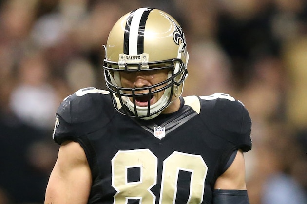 Dec 29, 2013; New Orleans, LA, USA; New Orleans Saints tight end Jimmy Graham (80) celebrates catching a pass against the Tampa Bay Buccaneers in the first half at the Mercedes-Benz Superdome. Mandatory Credit: Crystal LoGiudice-USA TODAY Sports Dec 29, 2013; New Orleans, LA, USA; New Orleans Saints tight end Jimmy Graham (80) celebrates catching a pass against the Tampa Bay Buccaneers in the first half at the Mercedes-Benz Superdome. Mandatory Credit: Crystal LoGiudice-USA TODAY Sports