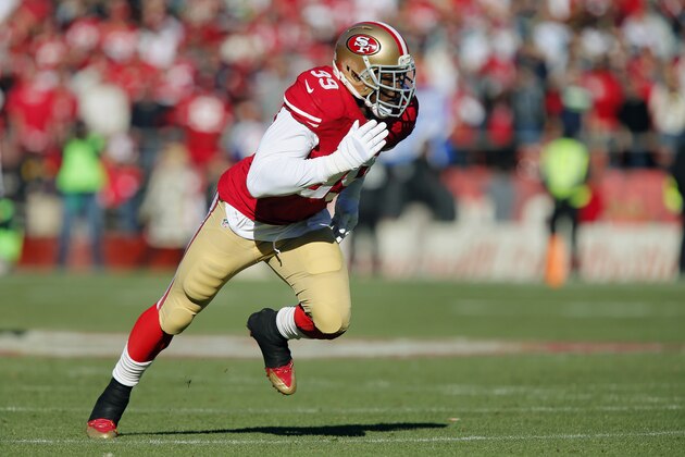 SAN FRANCISCO, CA - DECEMBER 08: Linebacker Aldon Smith #99 of the San Francisco 49ers rushes the Seattle Seahawks in the first quarter on December 8, 2013 at Candlestick Park in San Francisco, California. The 49ers won 19-17. (Photo by Brian Bahr/Getty Images) SAN FRANCISCO, CA - DECEMBER 08: Linebacker Aldon Smith #99 of the San Francisco 49ers rushes the Seattle Seahawks in the first quarter on December 8, 2013 at Candlestick Park in San Francisco, California. The 49ers won 19-17. (Photo by Brian Bahr/Getty Images)