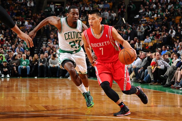 BOSTON, MA - JANUARY 13: Jeremy Lin #7 of the Houston Rockets drives the ball against Jordan Crawford #27 of the Boston Celtics on January 13, 2014 at the TD Garden in Boston, Massachusetts. NOTE TO USER: User expressly acknowledges and agrees that, by downloading and or using this photograph, User is consenting to the terms and conditions of the Getty Images License Agreement. Mandatory Copyright Notice: Copyright 2014 NBAE (Photo by Brian Babineau/NBAE via Getty Images) BOSTON, MA - JANUARY 13: Jeremy Lin #7 of the Houston Rockets drives the ball against Jordan Crawford #27 of the Boston Celtics on January 13, 2014 at the TD Garden in Boston, Massachusetts. NOTE TO USER: User expressly acknowledges and agrees that, by downloading and or using this photograph, User is consenting to the terms and conditions of the Getty Images License Agreement. Mandatory Copyright Notice: Copyright 2014 NBAE (Photo by Brian Babineau/NBAE via Getty Images)