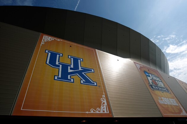 NEW ORLEANS, LA - MARCH 30:  A general view of the Kentucky Wildcats logo on the exterior of the Mercedes-Benz Superdome during practice prior to the 2012 Final Four of the NCAA Division I Men's Basketball Tournament on March 30, 2012 in New Orleans, Louisiana.  (Photo by Chris Graythen/Getty Images)