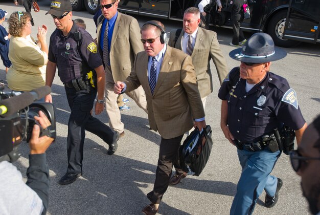 Sep 14, 2013; West Lafayette, IN, USA; Notre Dame Fighting Irish head coach Brian Kelly arrives at Ross-Ade Stadium before the game against the Purdue Boilermakers . Mandatory Credit: Matt Cashore-USA TODAY Sports