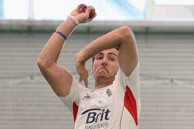 SYDNEY, AUSTRALIA - NOVEMBER 12:  Steven Finn of England bowls during a nets session at Sydney Cricket Ground on November 12, 2013 in Sydney, Australia.  (Photo by Gareth Copley/Getty Images)